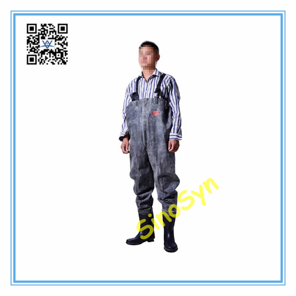 FQ1726 Rubber Safty Chest/ Waist Wader Pants Protective Working Fishery Men Boots--Double Gum Red Black